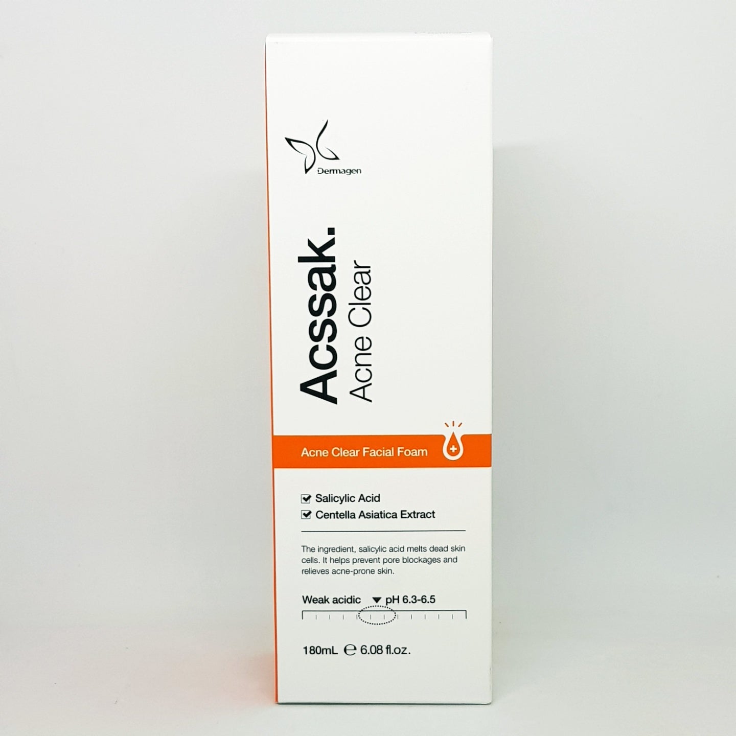 Dermagen Acssak Acne Clear Facial Foam 180ml BHA Low pH Cleansing Foam