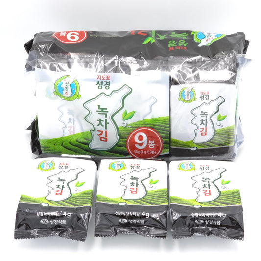Sungkyung Green Tea Seasoned Seaweed Snack 36g (4g x 9 Packs)
