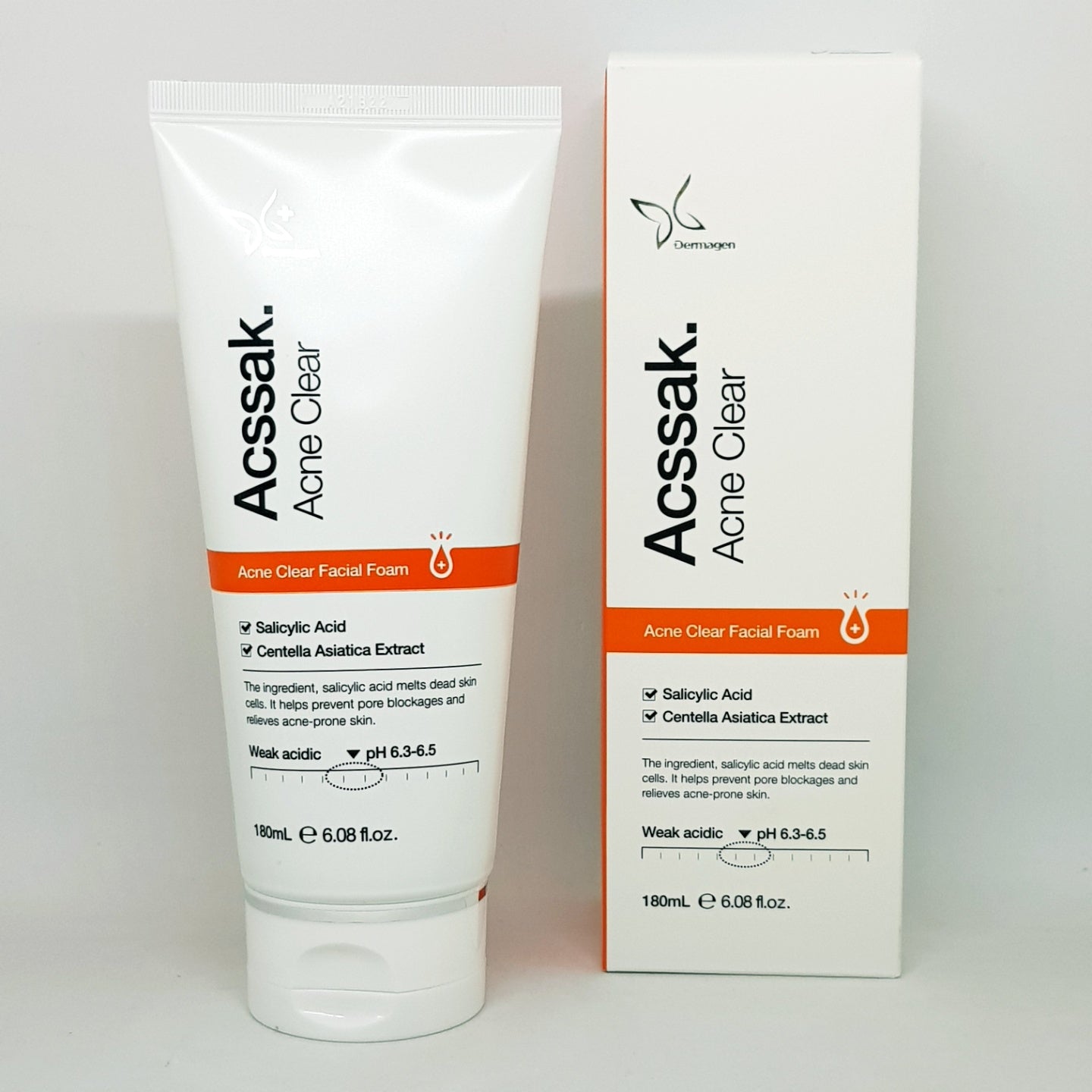 Dermagen Acssak Acne Clear Facial Foam 180ml BHA Low pH Cleansing Foam