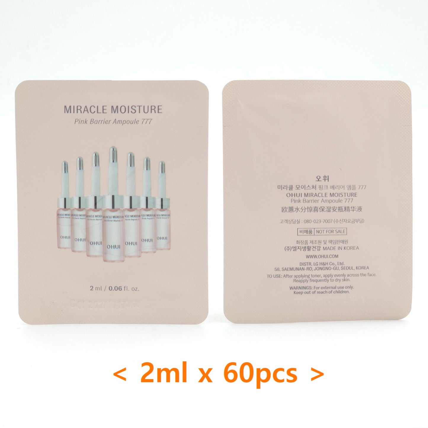 O HUI Miracle Moisture Pink Barrier Ampoule 777 2ml x 60pcs Hydrating Barrier Care