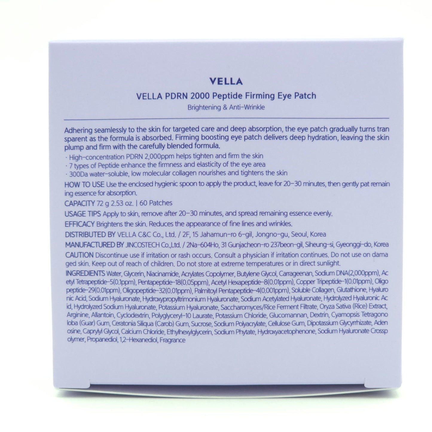 VELLA PDRN 2000 Peptide Firming Eye Patch 60pcs Hyaration Elasticity K-Beauty