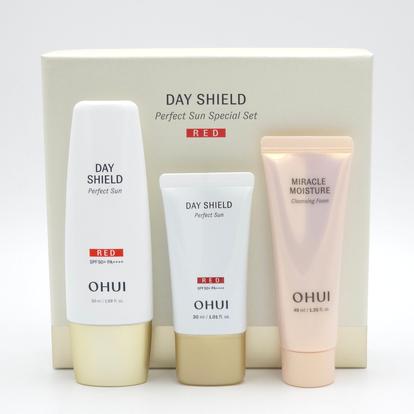 O HUI Day Shield Perfect Sun Red Special Set (50ml + 30ml) SPF50+ PA++++ Green Base