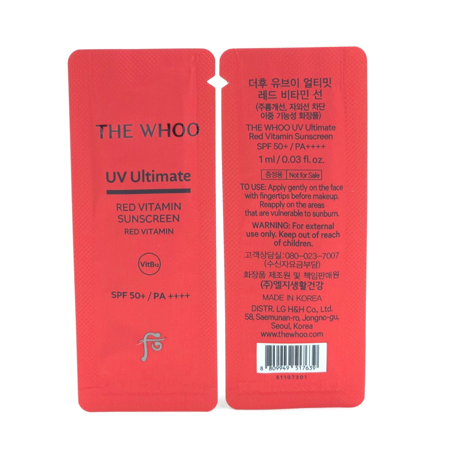 THE WHOO UV Ultimate Red Vitamin Sunscreen SPF50+ PA++++ 1ml x 60pcs Sun Cream