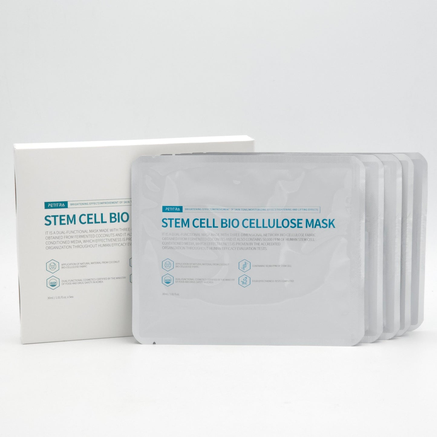 PETITRA Stem Cell Bio Cellulose Mask 30ml x 5pcs Brightening Hydrating