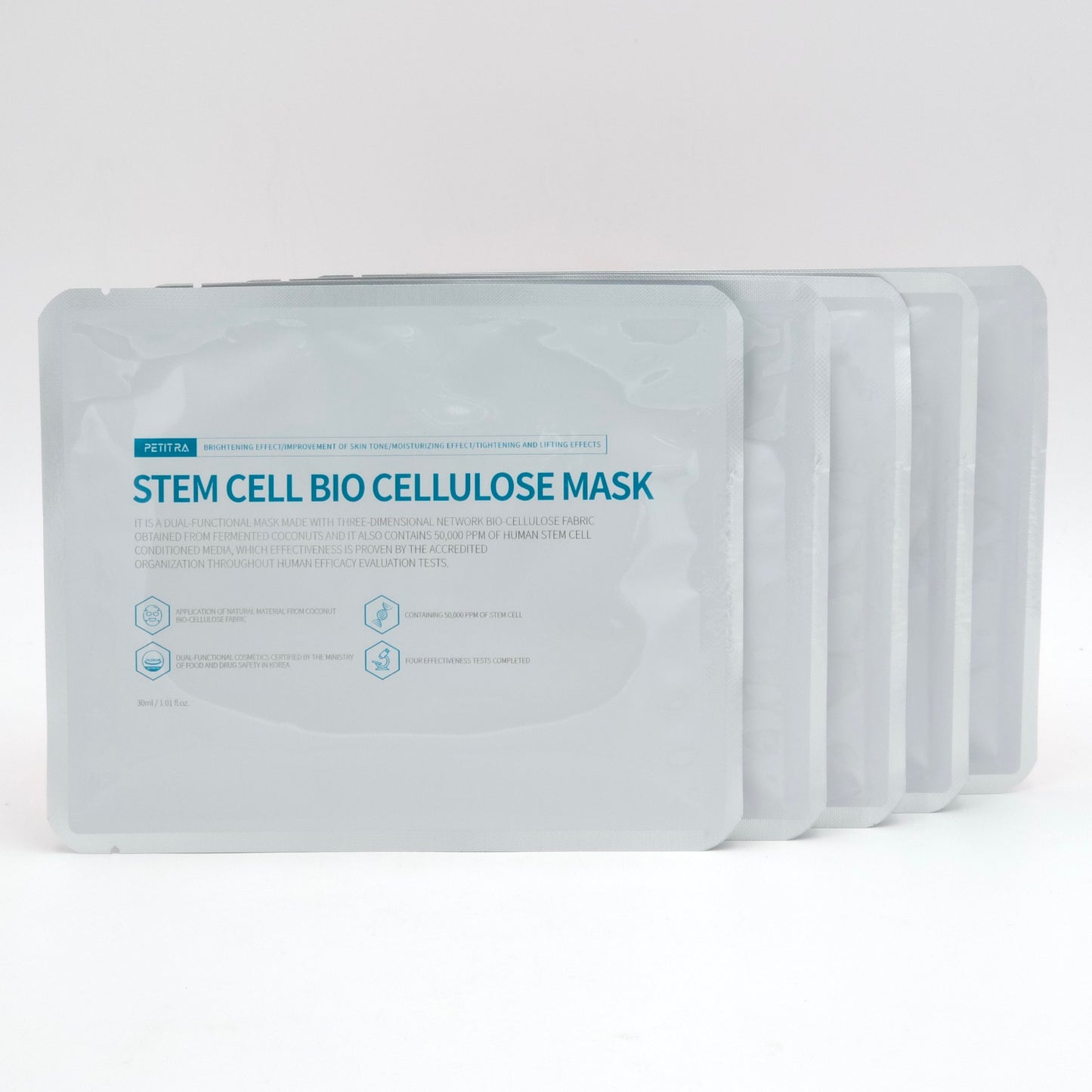 PETITRA Stem Cell Bio Cellulose Mask 30ml x 5pcs Brightening Hydrating
