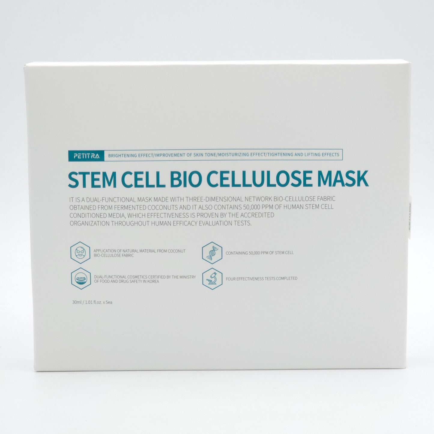PETITRA Stem Cell Bio Cellulose Mask 30ml x 5pcs Brightening Hydrating